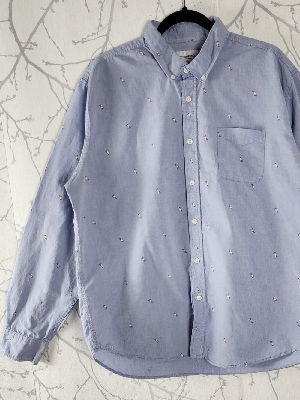 Springfield Blue Pelican Print 100% Cotton Button Front Shirt